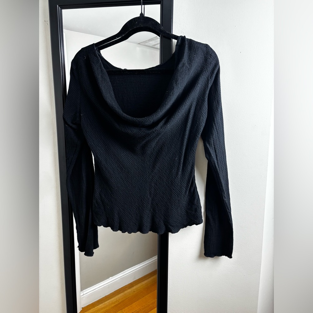 Free People textured Black reversible cowl neck boat neck Long Sleeve Top
